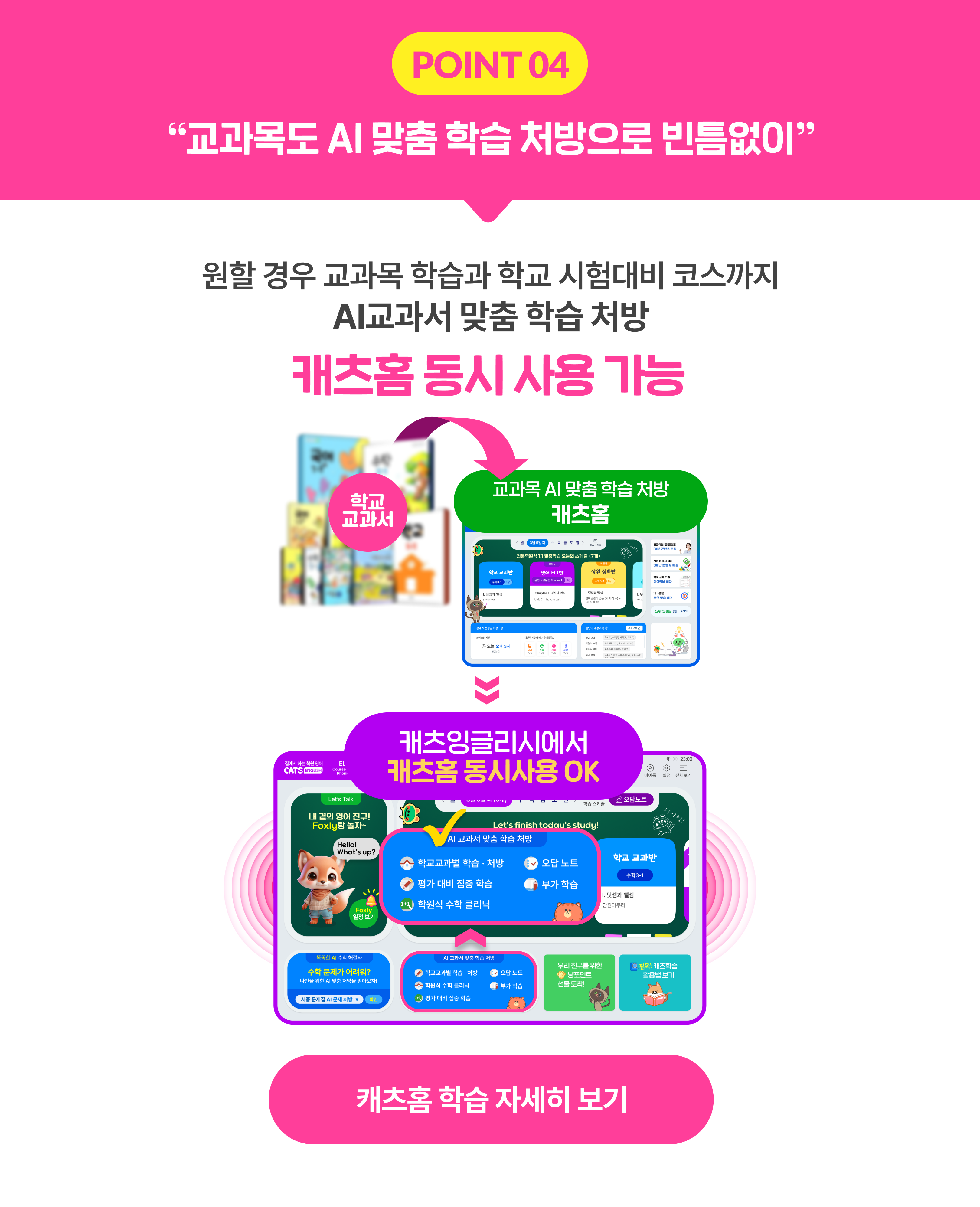 POINT 04. AI교과서 시대 대비 영어 외 과목도 맞춤 학습 처방 가능